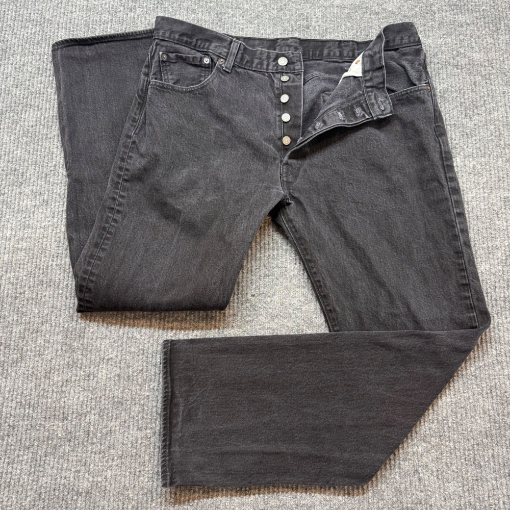 Levi's 501 Mens 38x32 Black Jeans Original Fit Button Fly Straight Leg